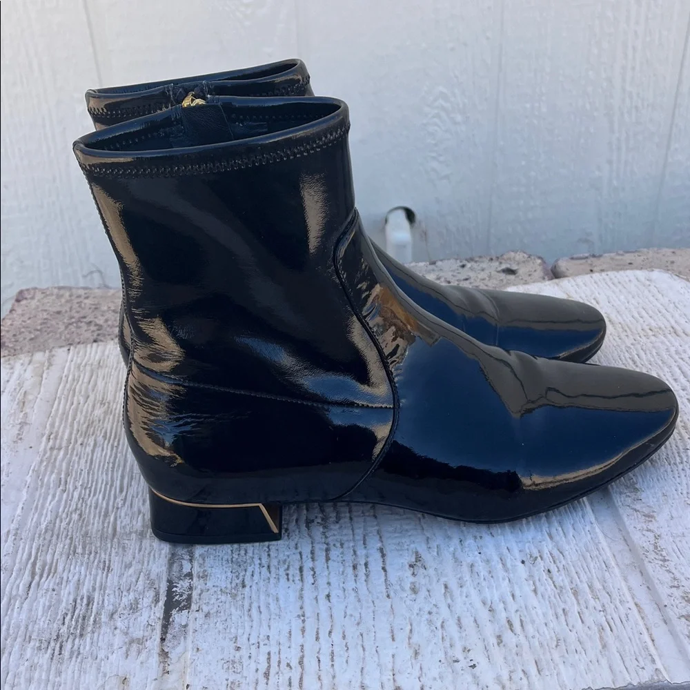 Tory Burch Black Patent Leather Ankle Boots Heels Size 9.5 $398
